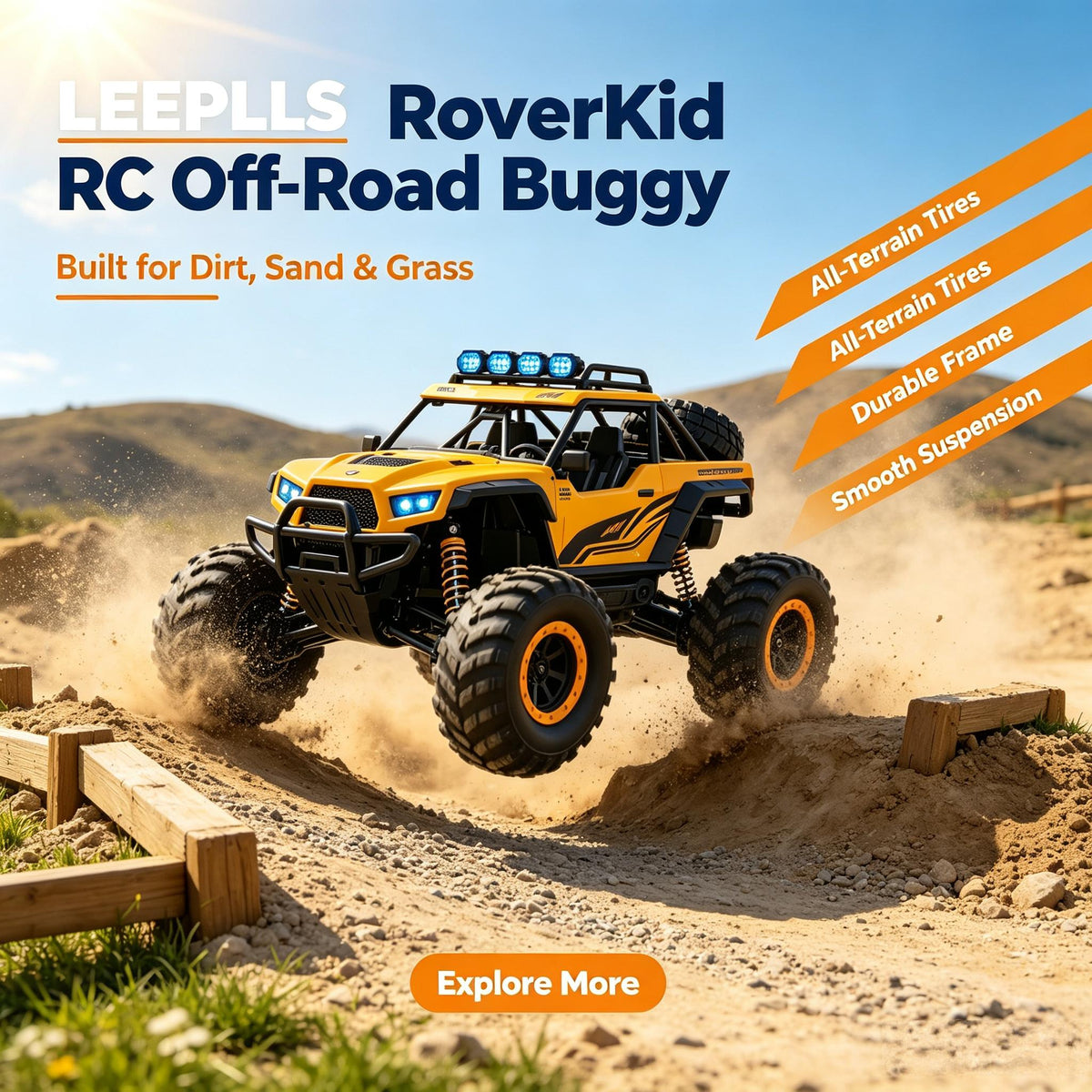 🎮LEEPLLS RoverKid RC Off‑Road Buggy, Remote Control Monster Truck for Kids