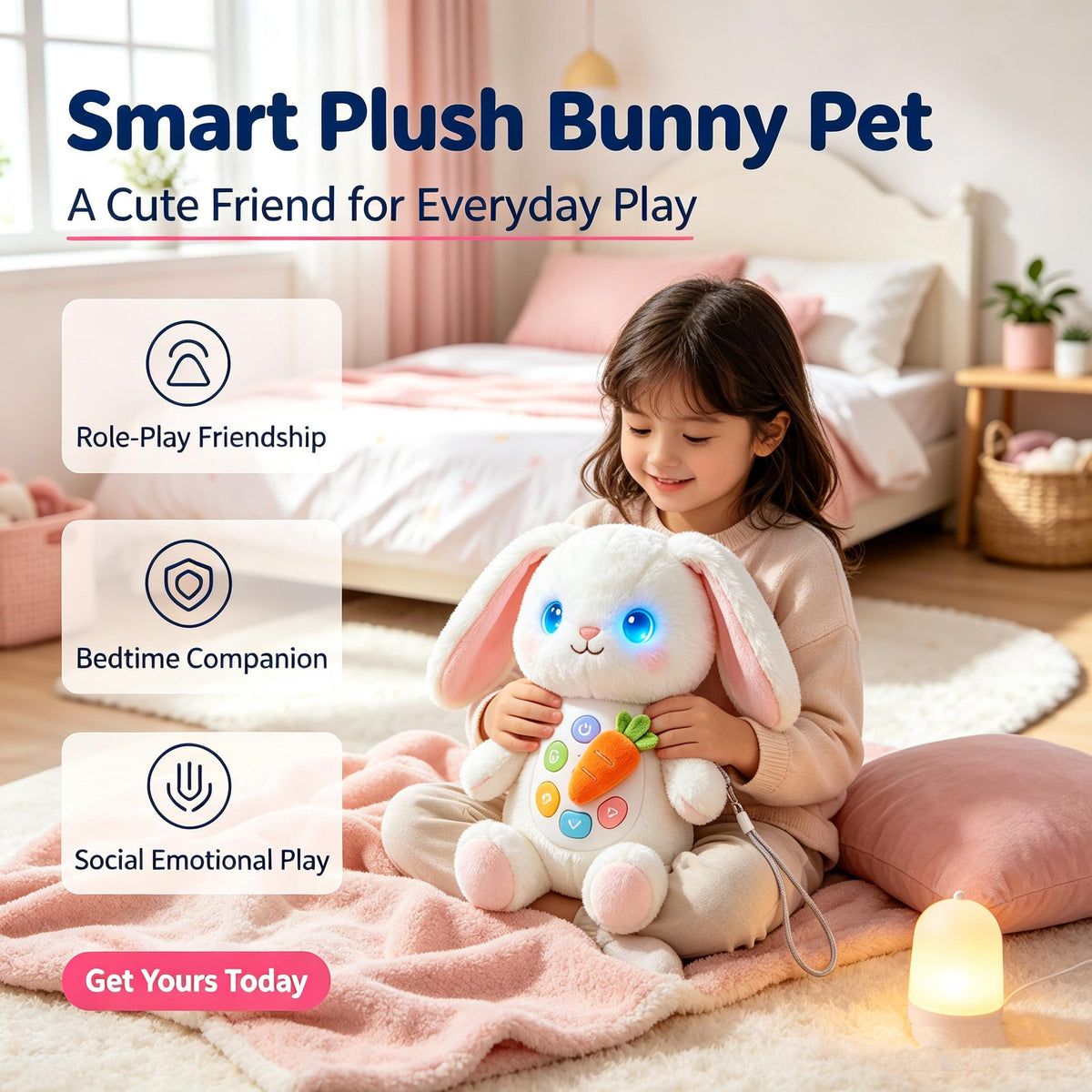 🐰LEEPLLS Interactive Smart Plush Bunny, Talking Glowing Robot Rabbit Pet Toy for Kids