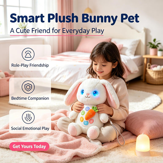 🐰LEEPLLS Interactive Smart Plush Bunny, Talking Glowing Robot Rabbit Pet Toy for Kids