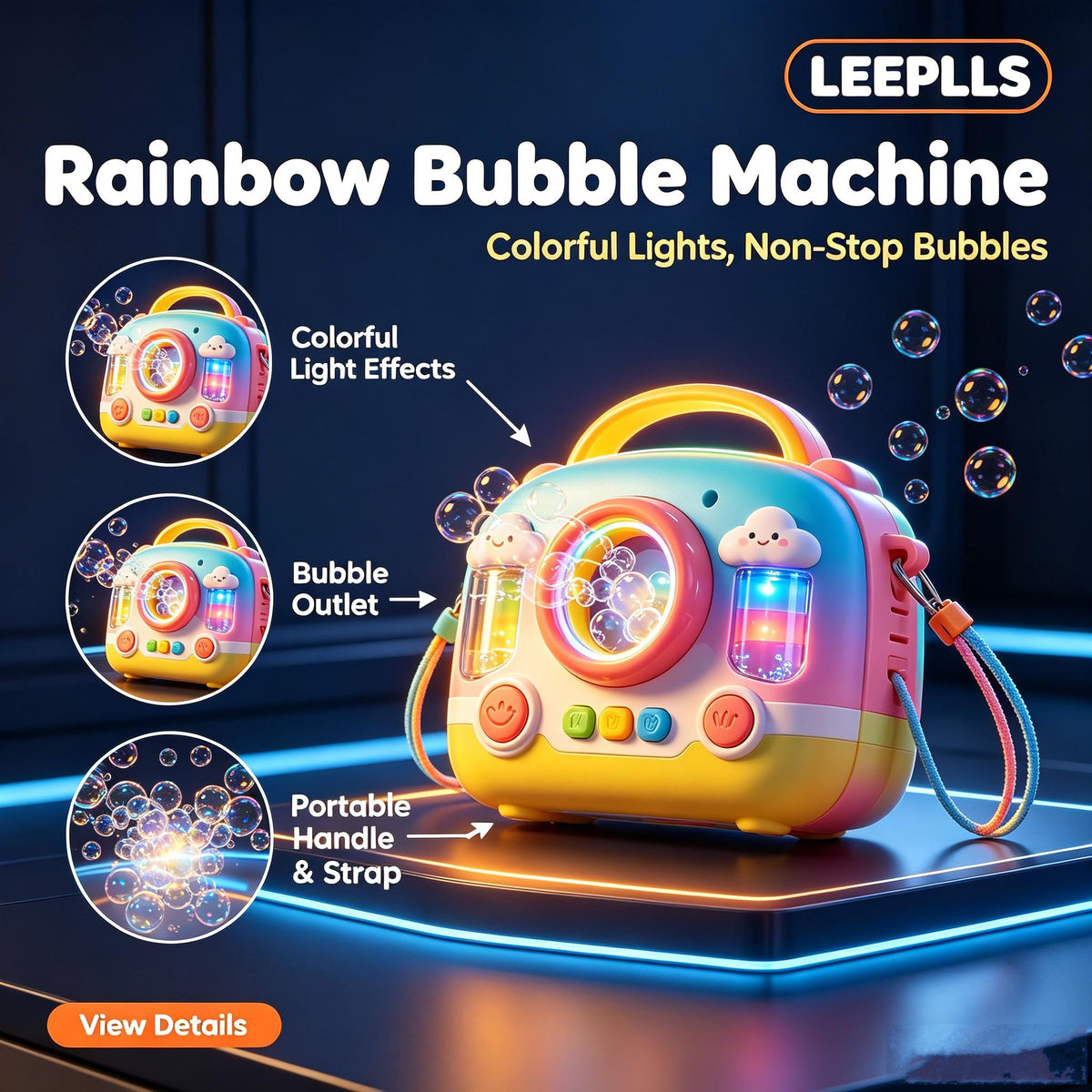 🌈LEEPLLS Rainbow Bubble Machine, Automatic Bubble Blower with Colorful LED Light for Kids