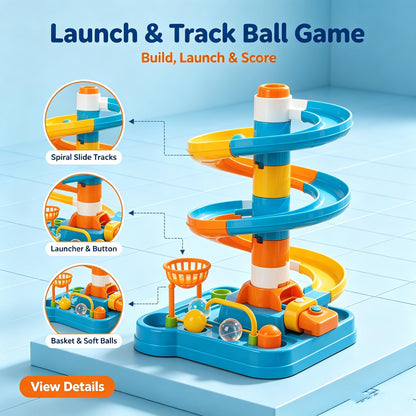 🚀LEEPLLS Launch & Track Ball Game for Kids, Buildable Marble Track with Launcher, Spiral Ramp & Score Basket