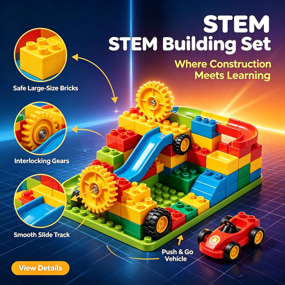 🎁LEEPLLS STEM Gear Marble Run Large Building Blocks Set