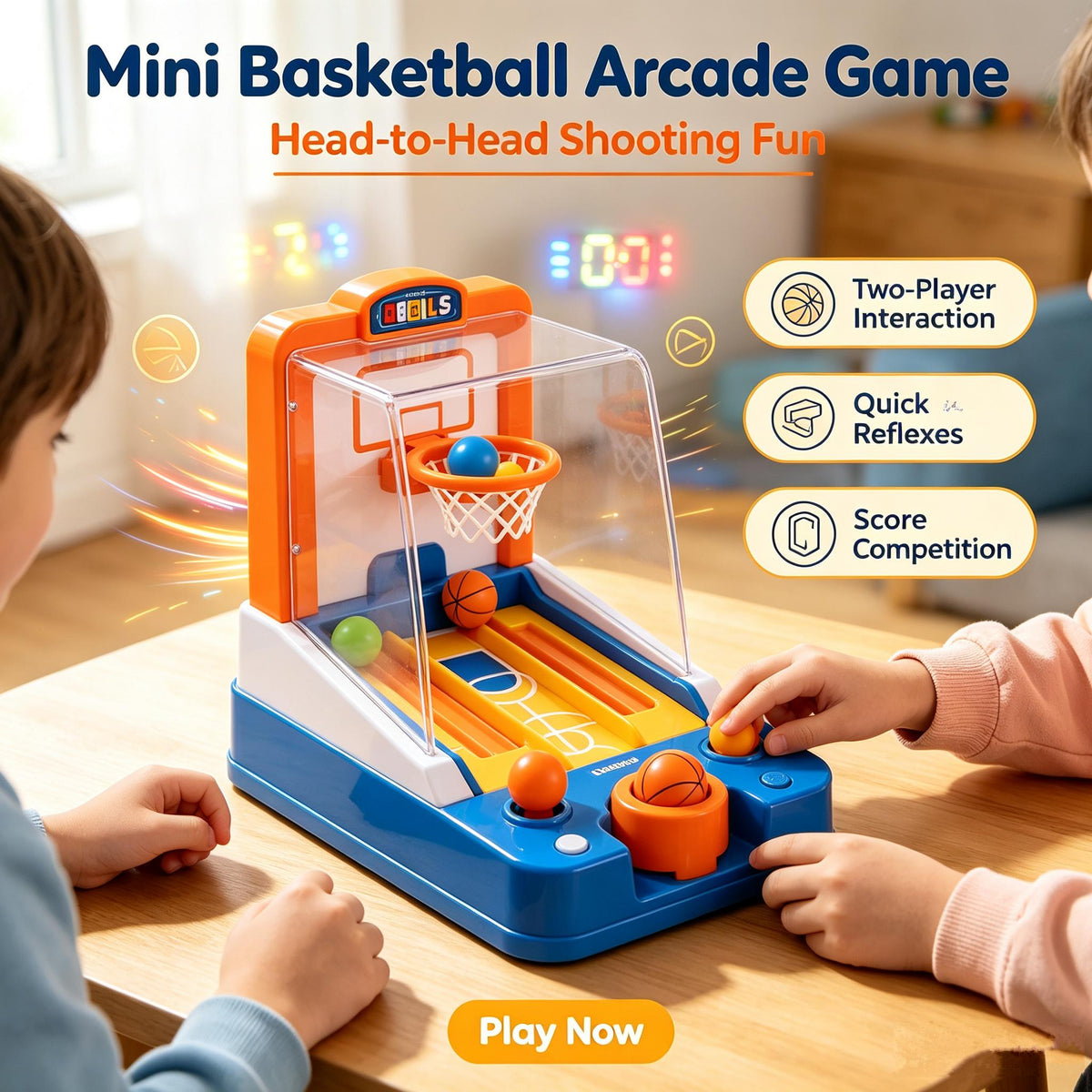 🏀LEEPLLS Mini Basketball Arcade Game, Tabletop Finger Shooting Basketball Toy for Kids