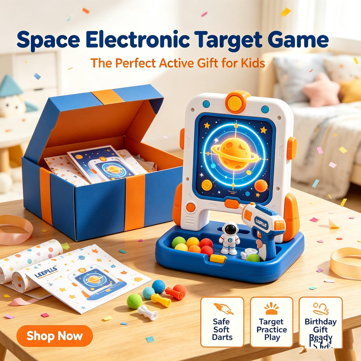 🚀LEEPLLS Space Electronic Target Shooting Game, Kids Foam Ball Blaster Toy with Light‑Up Score Target