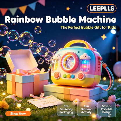 🌈LEEPLLS Rainbow Bubble Machine, Automatic Bubble Blower with Colorful LED Light for Kids