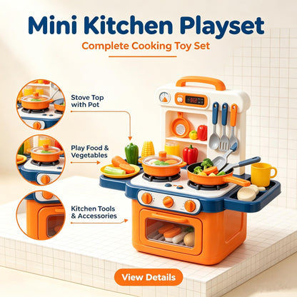 🍳LEEPLLS Mini Kitchen Playset for Kids, Toy Kitchen Stove & Oven with Realistic Cooking Tools & Play Food