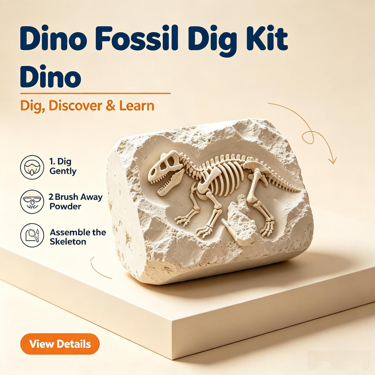 🦖LEEPLLS Dino Fossil Dig Kit for Kids, Excavation Toy Set with Dinosaur Skeleton Building & Tools