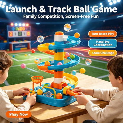🚀LEEPLLS Launch & Track Ball Game for Kids, Buildable Marble Track with Launcher, Spiral Ramp & Score Basket