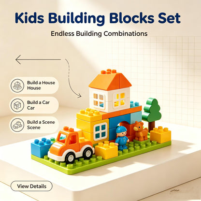 🧱LEEPLLS Kids Building Blocks Set, Large Soft Bricks Construction Toy with Figures, Vehicle & Animal