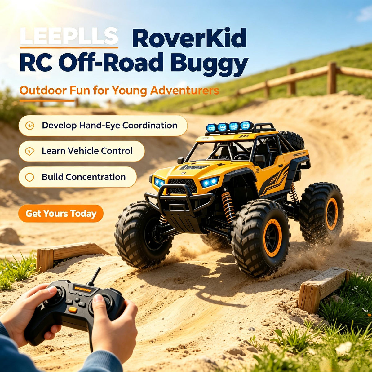 🎮LEEPLLS RoverKid RC Off‑Road Buggy, Remote Control Monster Truck for Kids