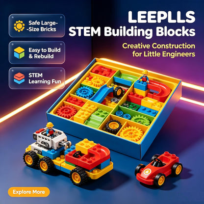 🎁LEEPLLS STEM Gear Marble Run Large Building Blocks Set