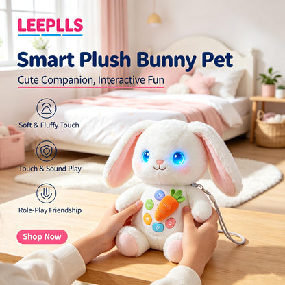🐰LEEPLLS Interactive Smart Plush Bunny, Talking Glowing Robot Rabbit Pet Toy for Kids