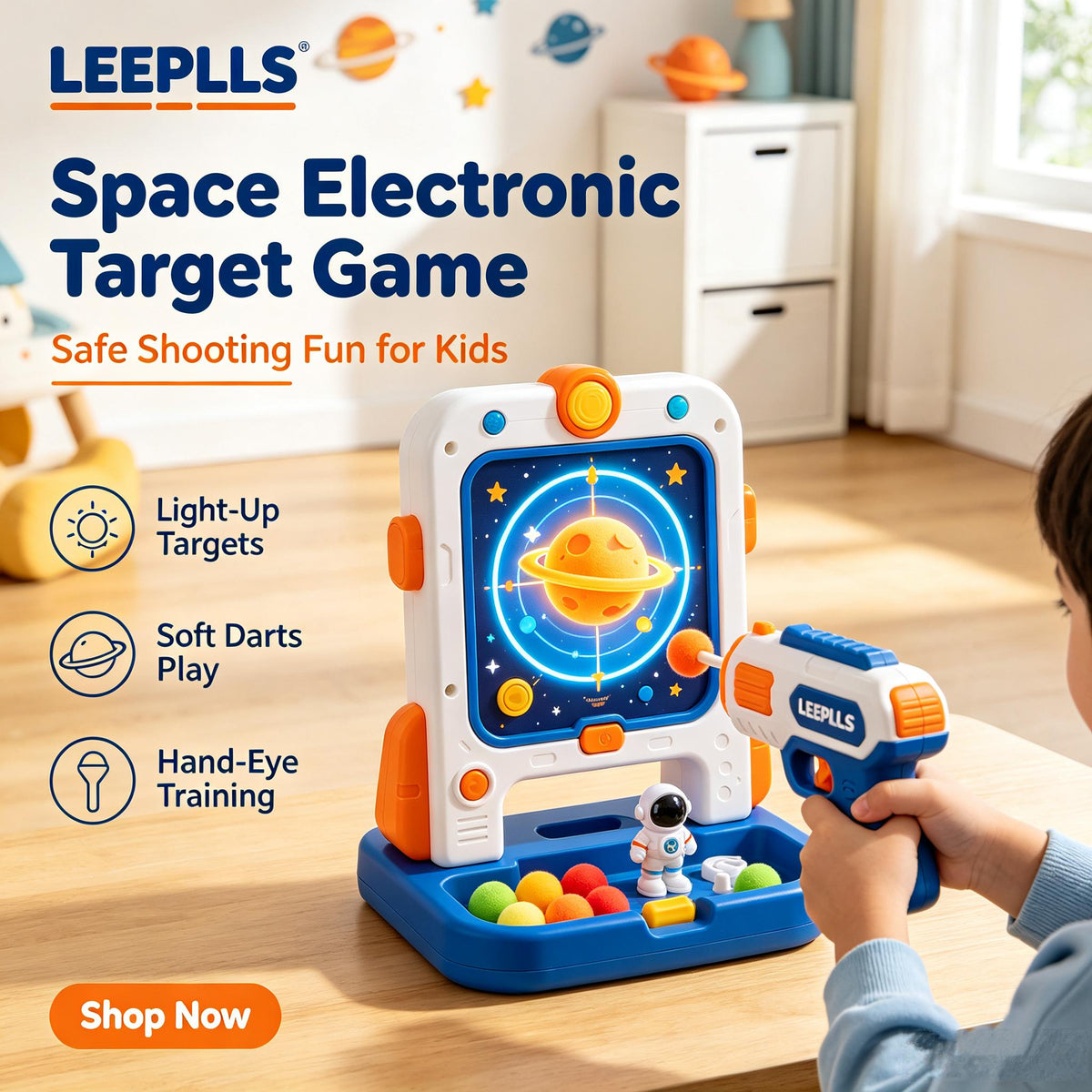🚀LEEPLLS Space Electronic Target Shooting Game, Kids Foam Ball Blaster Toy with Light‑Up Score Target
