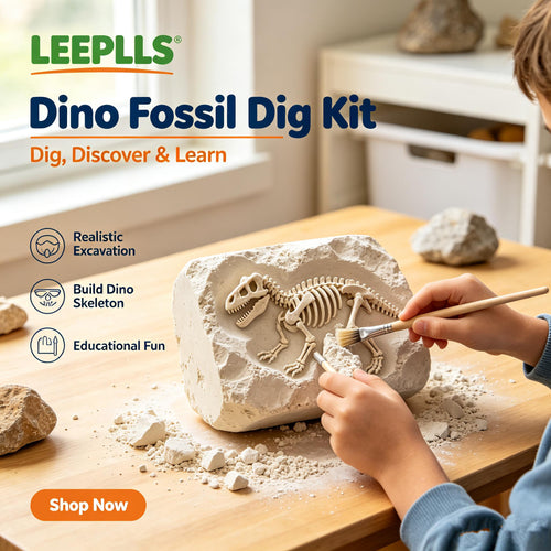 🦖LEEPLLS Dino Fossil Dig Kit for Kids, Excavation Toy Set with Dinosaur Skeleton Building & Tools
