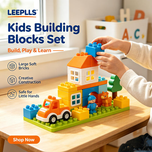 🧱LEEPLLS Kids Building Blocks Set, Large Soft Bricks Construction Toy with Figures, Vehicle & Animal